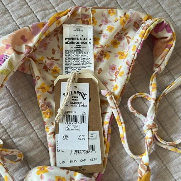 NWT Billabong Sungazers Reversible boho cottage floral tie Bikini Bottoms L​ - Picture 4 of 10